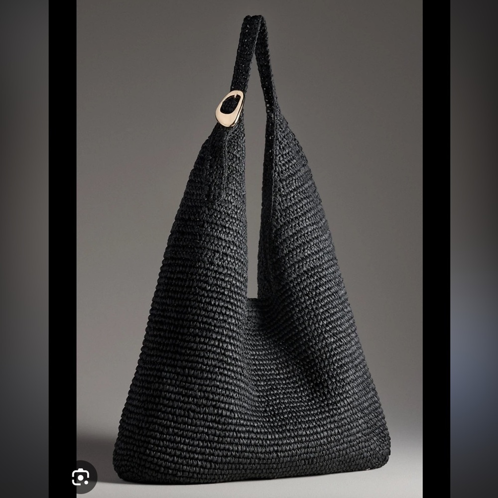 Anthropologie The Love Knot Slouchy Bag: Raffia Buckle Edition Black - Picture 3 of 17